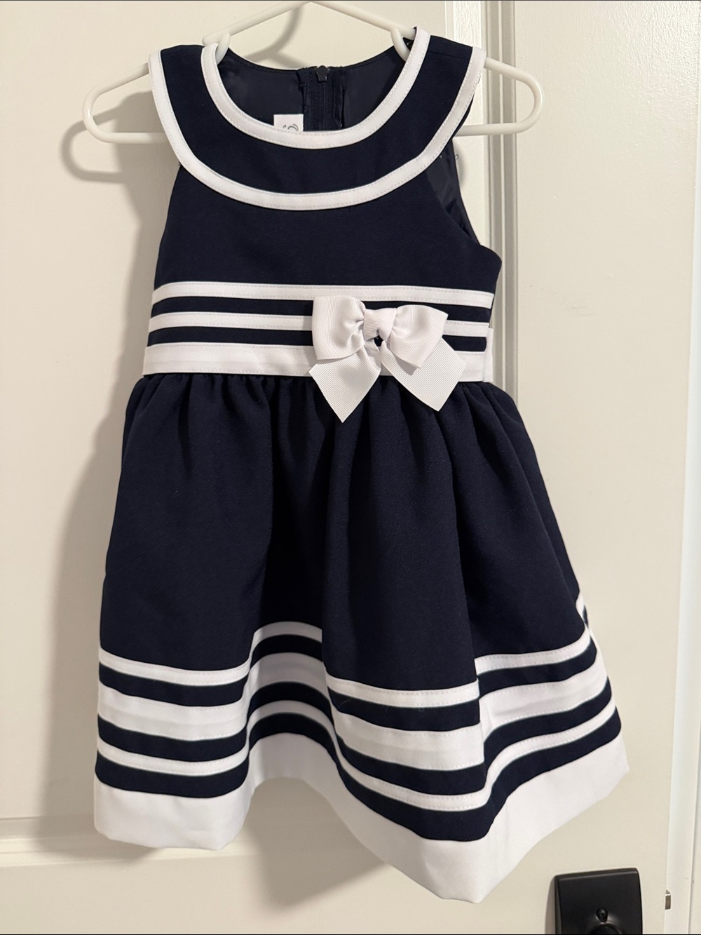 Bonnie Jean Navy and White Bow-Trim Formal Dress
